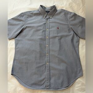 Ralph Lauren Shirt Mens XL  Blue Stripe Short Sleeve Button Down Cotton Casual